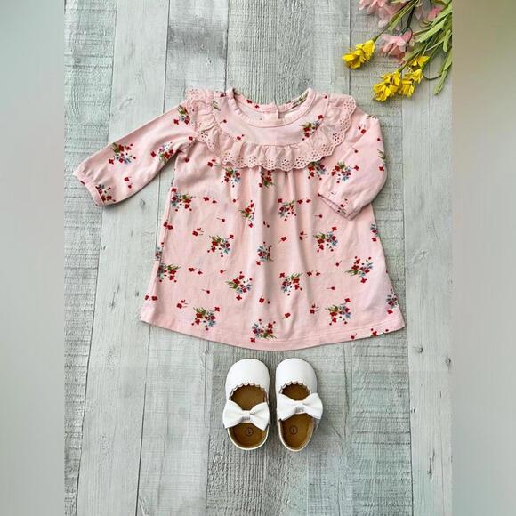 *Baby Gap Pink 3-6 Months Dress Pink Floral Long Sleeve Summer Casual - Picture 1 of 8